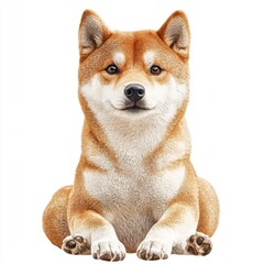 Adorable Shiba Inu Dog Sitting Posing Front View Isolated on White