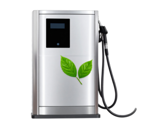 Modern Eco-Friendly Fuel Pump with Green Leaf Symbol, Front View, Isolated on Transparent Background