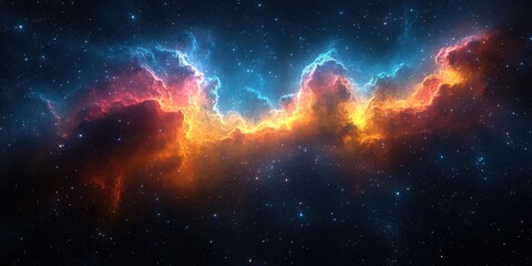 Obraz premium Colorful cosmic nebula glows brightly in the depths of space with swirling gases and stars visible at night