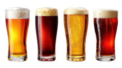 Lager, Pilsner, Pale, Bock, Porter Beer ale PNG set bundle, transparent isolated background. Alcoholic beverage In a shaker glass, craft bar menu bitter drink, colorful vibrant refreshing pint