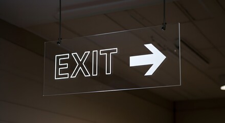 Overhead EXIT Direction Sign with Arrow in Perspective View