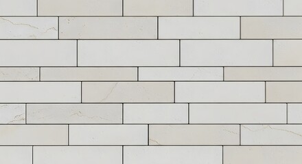 Fototapeta premium Modern light beige rectangular stone tile wall texture. Seamless pattern of contemporary off-white stacked cladding background for design.