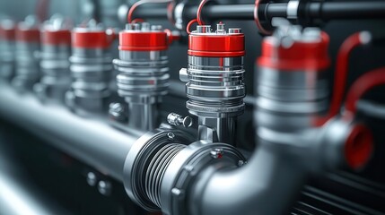 Explodedview technical drawing of a CNG engine s water jacket, showcasing cooling efficiency around cylinders