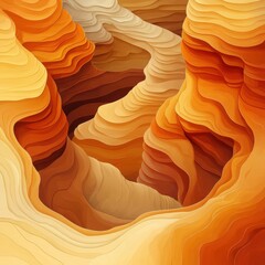 Abstract Canyon Landscape with Wavy Layers in Shades of Orange and Beige