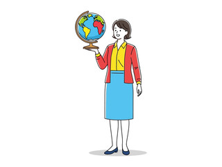 Teacher with Globe: A teacher stands, gracefully holding a globe, embodying the essence of education and the spirit of learning, illustrating the world and curiosity.