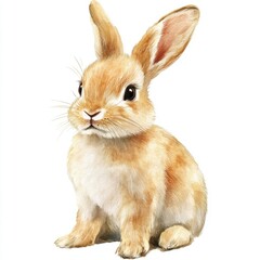 Tan Rabbit with Upright Ears Sitting on a White Background