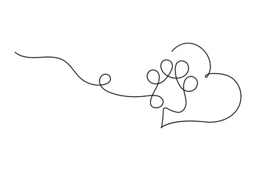 Minimalist heart with paw inside single line drawing outline isolated vector illustration design
