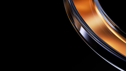 3D Rendering of a Sleek Metallic Curved Object with Orange and Black Accents for Tech and Abstract Design Backgrounds