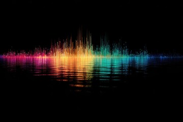 Abstract colorful cityscape reflected on water