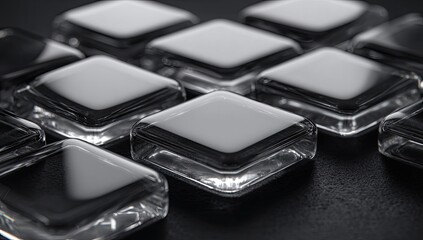 Close-up of many square glass blocks