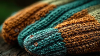 Close-up of knitted finger puppets