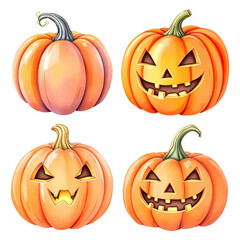 A watercolor illustration of pastel-colored pumpkins, isolated on white background