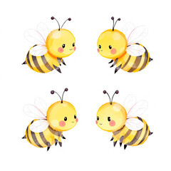 set Bee bee illustration watercolor vector
