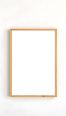  A pale ivory plaster wall with faint strokes, featuring an ISO A poster mockup in a minimalist birch wood frame.
