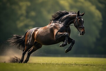 A horse is running in a field.
