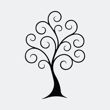 Silhouette decorative tree illustration with spiral branches vector illustration