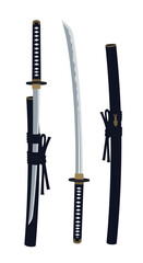 Traditional japanese samurai sword katana with scabbard and handle details