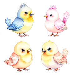 Set of watercolor birds isolated on white background © Aquarelles