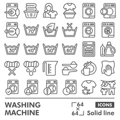 Washing machine symbols collection or sketches, washer theme with line style signs for web and app. Vector graphics isolated on white background.