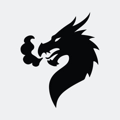 Silhouette dragon head spitting smoke fantasy animal vector illustration