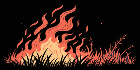 Abstract fire vector with stylized tongues of flame, perfect for logos, overlays and digital art projects © Aleksandr