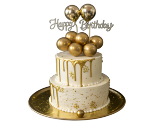 Elegant two tier birthday cake with gold accents On Transparent Background d