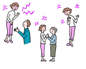 家族が言い争う、喧嘩するイラスト