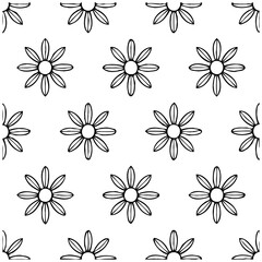 Seamless Floral Pattern Illustration Featuring Stylized Flowers Arranged Regularly on a White Background for Various Design Projects