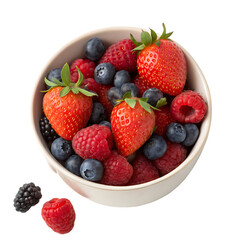 Obraz premium A bowl of mixed berries strawberry raspberry isolated on a transparent background 