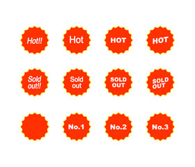 Sold out  Hotマークのイラスト　シール　アイコン　新商品マーク　新製品マーク