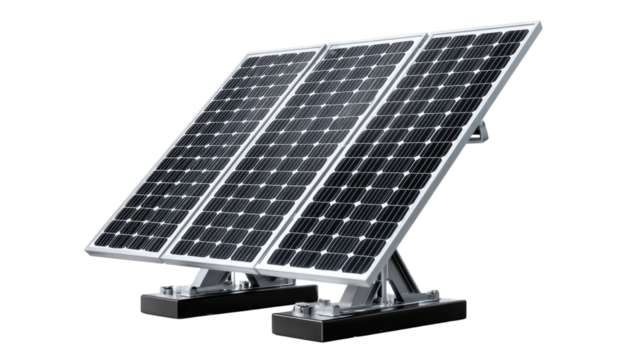 Solar Panel Array: A close-up shot of a clean energy solar panel array, capturing the sleek design and sustainable technology.  Showcasing the power of renewable resources for a greener future