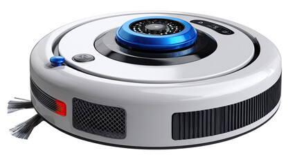 Fototapeta premium Robotic Vacuum Cleaner: A sleek and modern robotic vacuum cleaner. This image emphasizes its contemporary design, advanced features, and automated cleaning capabilities.