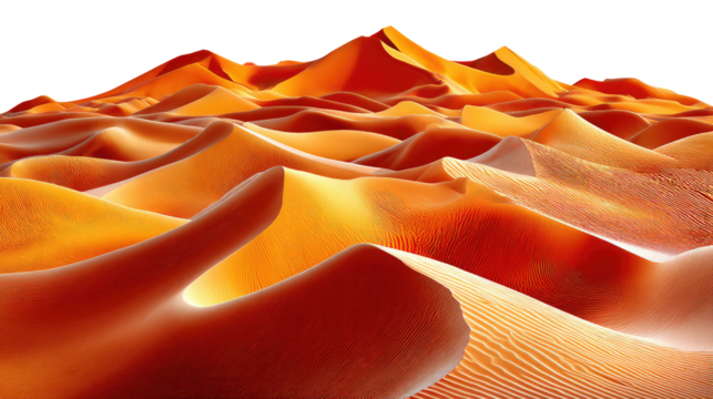 Golden Sands of the Desert: Undulating sand dunes bathed in warm sunlight stretch towards the horizon, creating a captivating and serene vista of a timeless landscape.