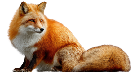 Vibrant Fox Portrait: A majestic fox with stunning, fiery orange fur, sits gracefully, exuding an air of elegance and focused gaze, captivating the essence of untamed beauty and wildlife.