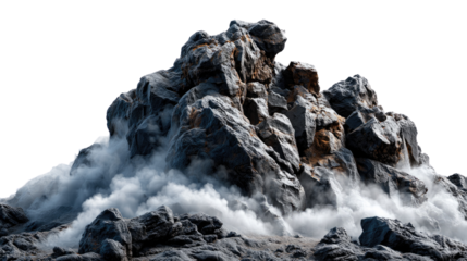 Dynamic Rocky Mountain Formation: Captivating a sense of power and immensity. Jagged rock formations, coupled with a misty atmosphere, portray a scene of dramatic energy and geological beauty. 