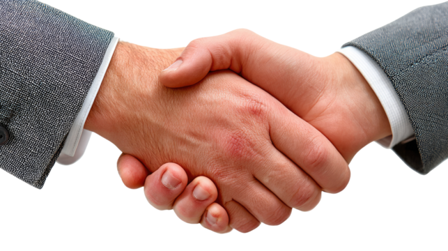 Formal Agreement: Two hands clasped in a firm handshake, conveying the essence of a business partnership, agreement, and professional respect.