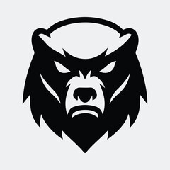 Silhouette fierce bear head mascot logo black and white vector illustration