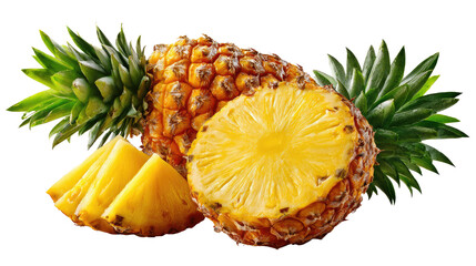 Tropical Pineapple: a fresh tropical pineapple, capturing the vibrant color and texture of a whole fruit, alongside slices for a refreshing appeal. A vibrant fruit of freshness and nutrition.