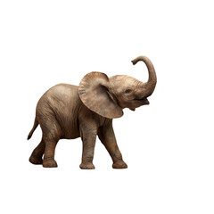 Obraz premium Adorable baby elephant trumpeting joyfully with trunk raised high, capturing pure wonder and playful energy in a stunning portrait