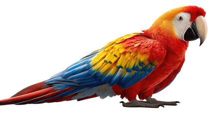 Obraz premium Vibrant Scarlet Macaw's Portrait: This captivating view captures the striking plumage of a scarlet macaw, known for its bright hues, offering a vivid depiction of a tropical aviary bird.
