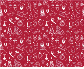 Santa Claus with Sleigh and Reindeer Christmas Seamless Pattern Vector Design