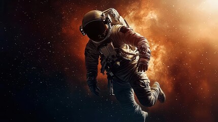 Floating astronaut silhouette over subtle nebula background, cosmic minimalism