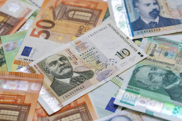 A Flat Lay Composition of Bulgarian Lev and Euro Banknotes