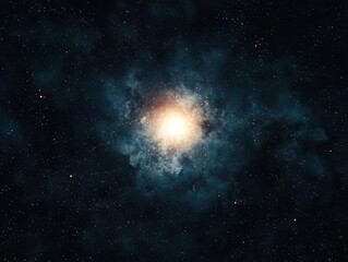 Fototapeta premium Dark void with centered white dwarf star, high contrast minimalism