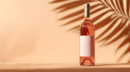 Ros? wine bottle, beige backdrop, shadow