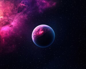 Clean circle layout with distant planet and nebula texture, modern design