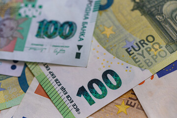A Flat Lay Composition of Bulgarian Lev and Euro Banknotes