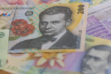 A Flat Lay Composition of Romanian Leu Banknotes