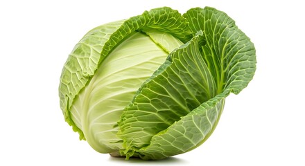 Fresh green cabbage head isolated on white background