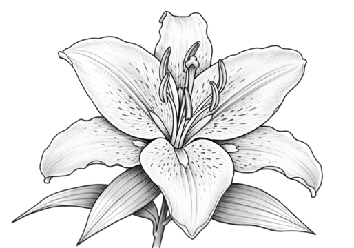 Detailed Line Art Drawing of a Lily Flower.
